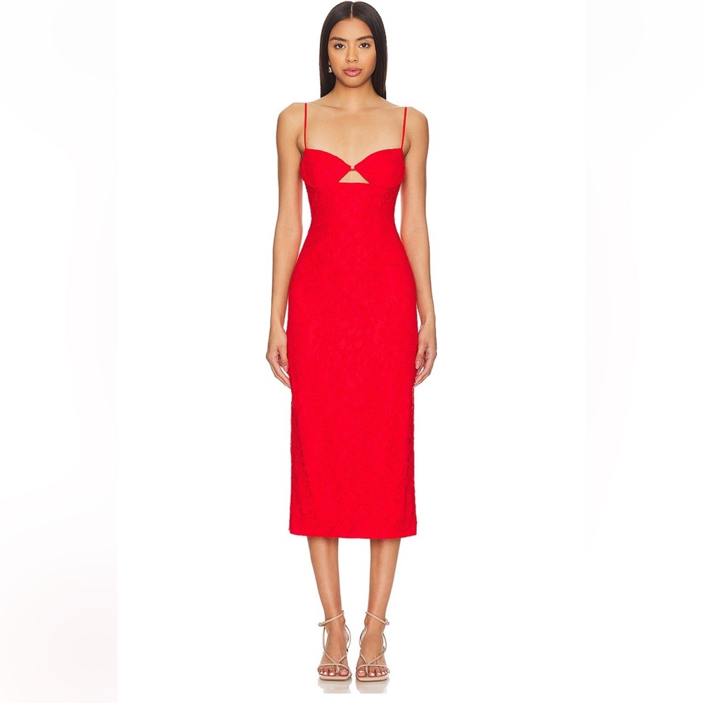 Bardot Revolve Striking Red Midi Dress